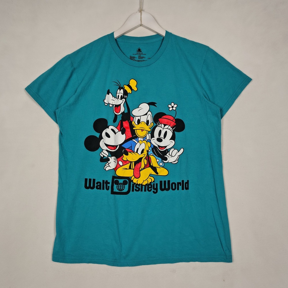 Disney World T Shirt Large Teal Blue Mickey Minnie Donald Goofy Pluto Graphic